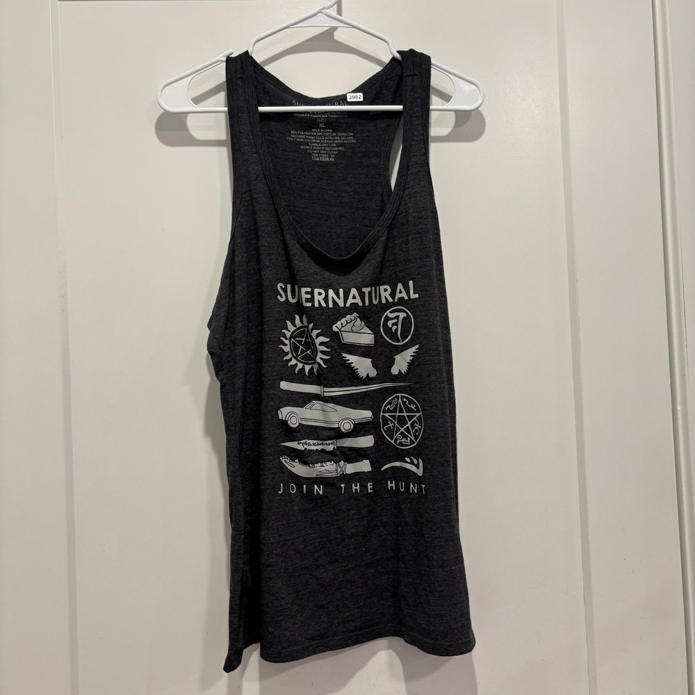 Supernatural Join The Hunt Graphic Racerback Tank Top Gray XL